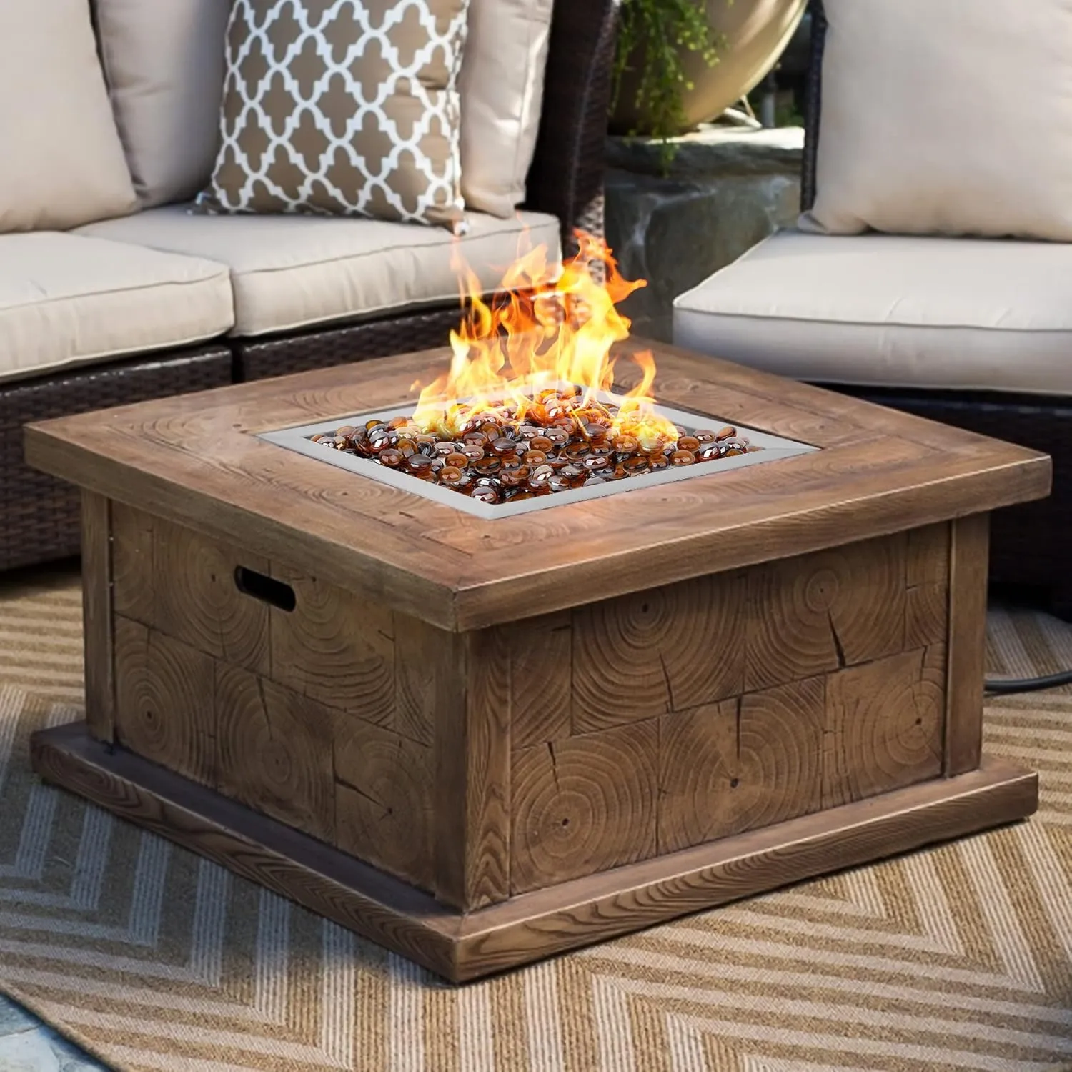 onlyfire Stainless Steel 12" Drop-in Square Fire Pit Pan, with 9" Square Fire Burner