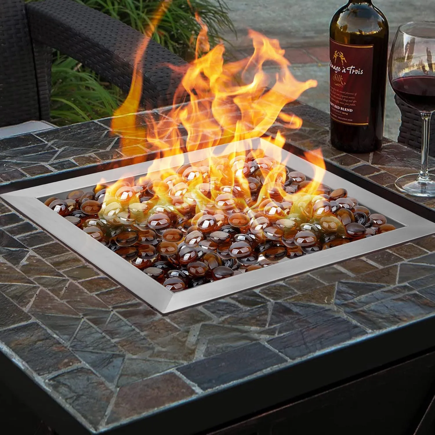 onlyfire Stainless Steel 12" Drop-in Square Fire Pit Pan, with 9" Square Fire Burner