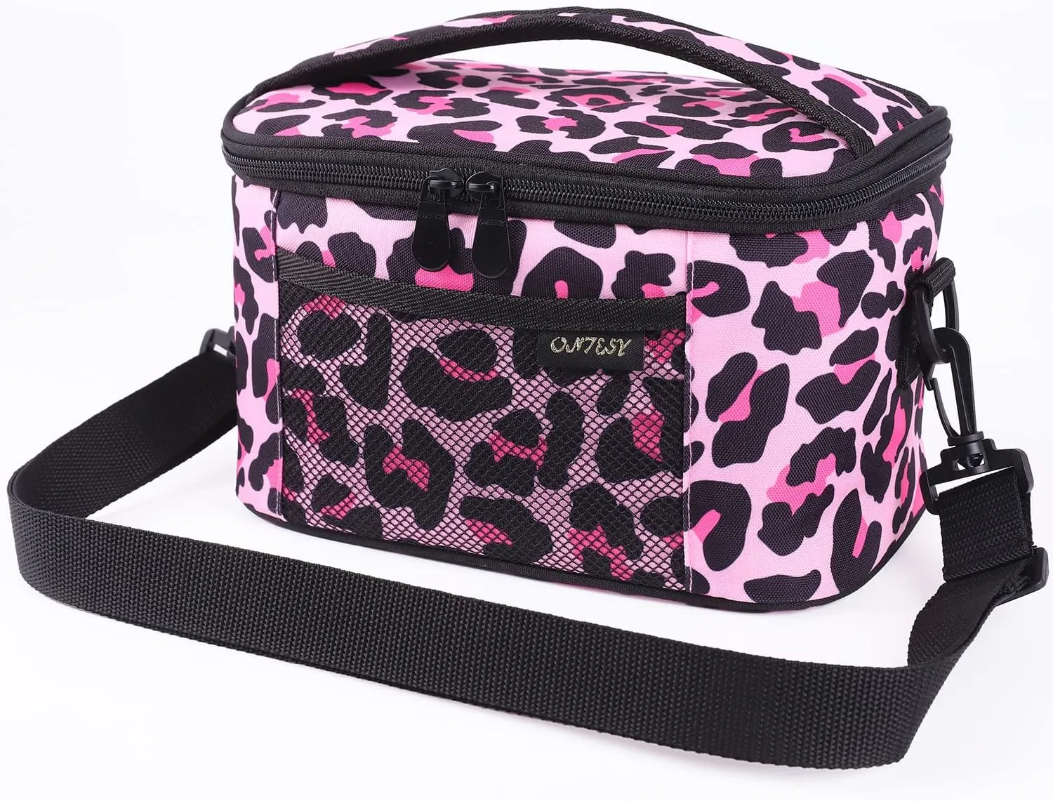 ONTESY Leopard Lunch Bag for Women & Girls, 7.2L Thermal Insulated Small Cooler Box for Adults Kids Teens with Adjustable Shoulder Strap for Work School Picnic (Pink)