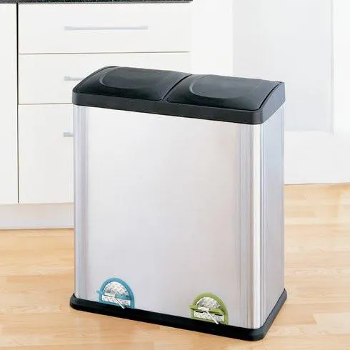 Organize It All Recycling Bin - 15.85 Gallon Step-On Stainless Steel Trash Can - 60 Liters Recycling Can