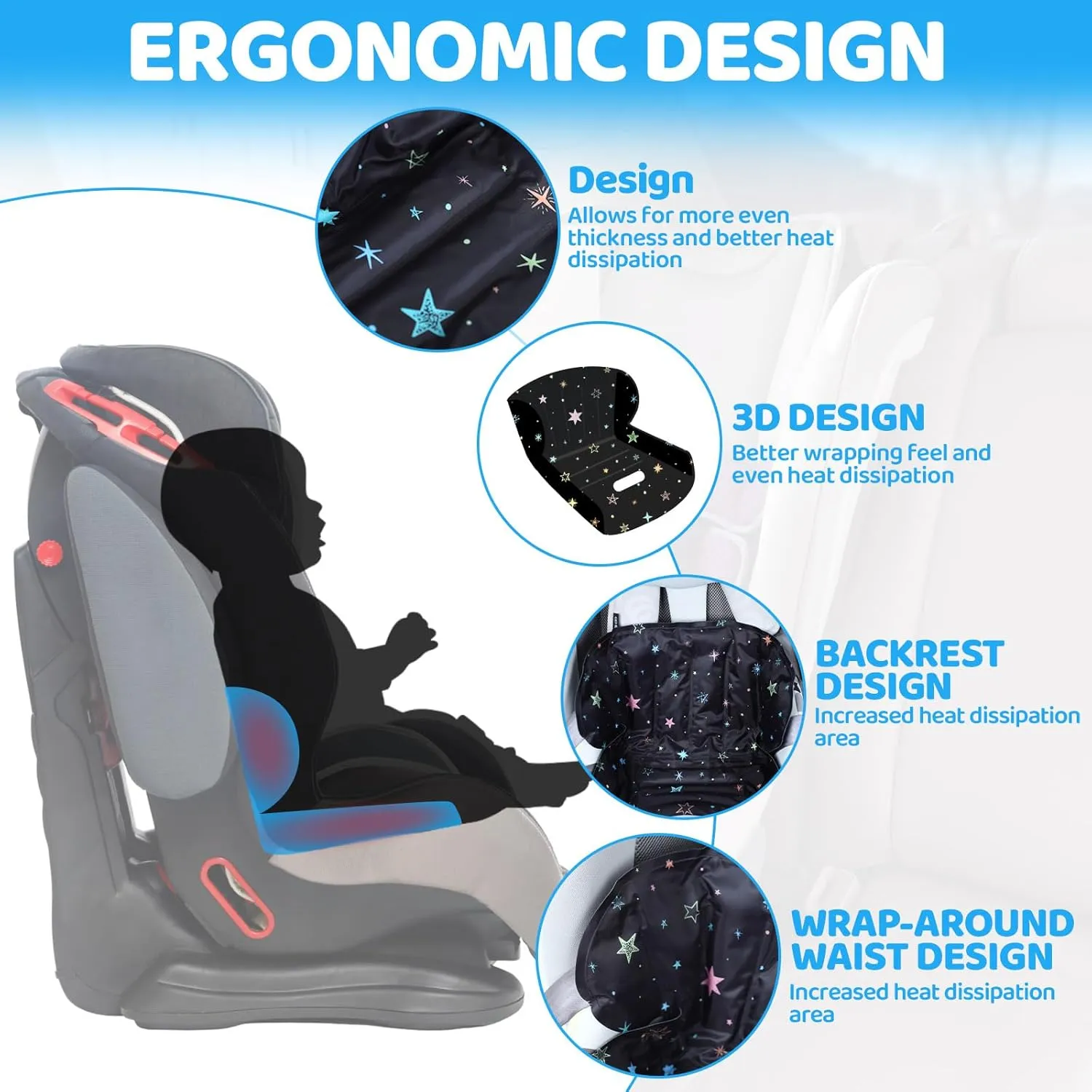Orzbow Gel Car Seat Cooler Pad for Babies, Car Seat Cooling Pad with Waterproof Liner for Potty Training, Toddler Stroller Cooling Mat, Includes Thermal Travel Bag, Keep Baby Cool in Summer, Black