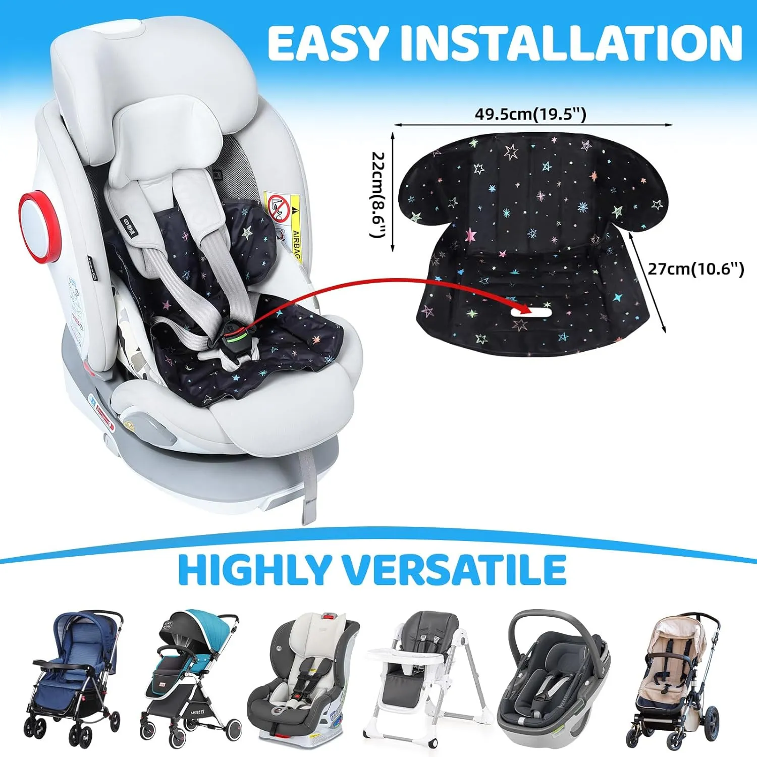 Orzbow Gel Car Seat Cooler Pad for Babies, Car Seat Cooling Pad with Waterproof Liner for Potty Training, Toddler Stroller Cooling Mat, Includes Thermal Travel Bag, Keep Baby Cool in Summer, Black