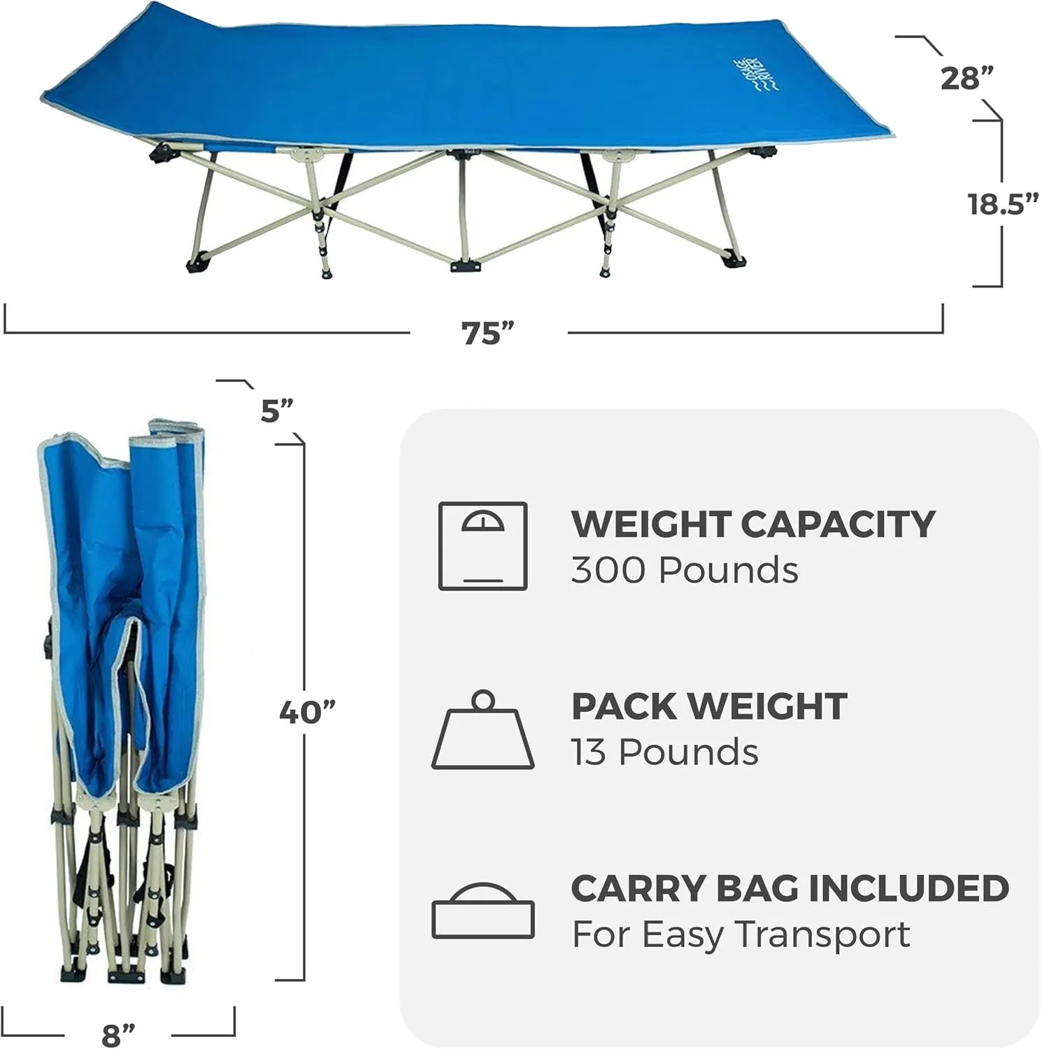 OSAGE RIVER Camping Cot for Adults - Folding Camping Cot - Portable Cots for Sleeping - Rated for 300 lbs
