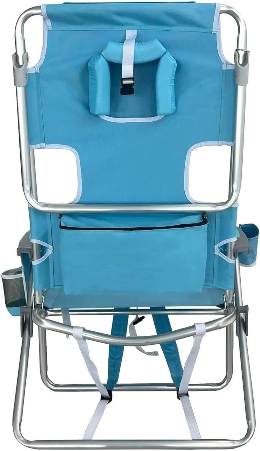 Ostrich Backpack 3N1 Chair - with Cooler Bag, Portable, Reclining Lounger for Tanning - Face Hole for Reading on Stomach, Aluminum (Light Blue)