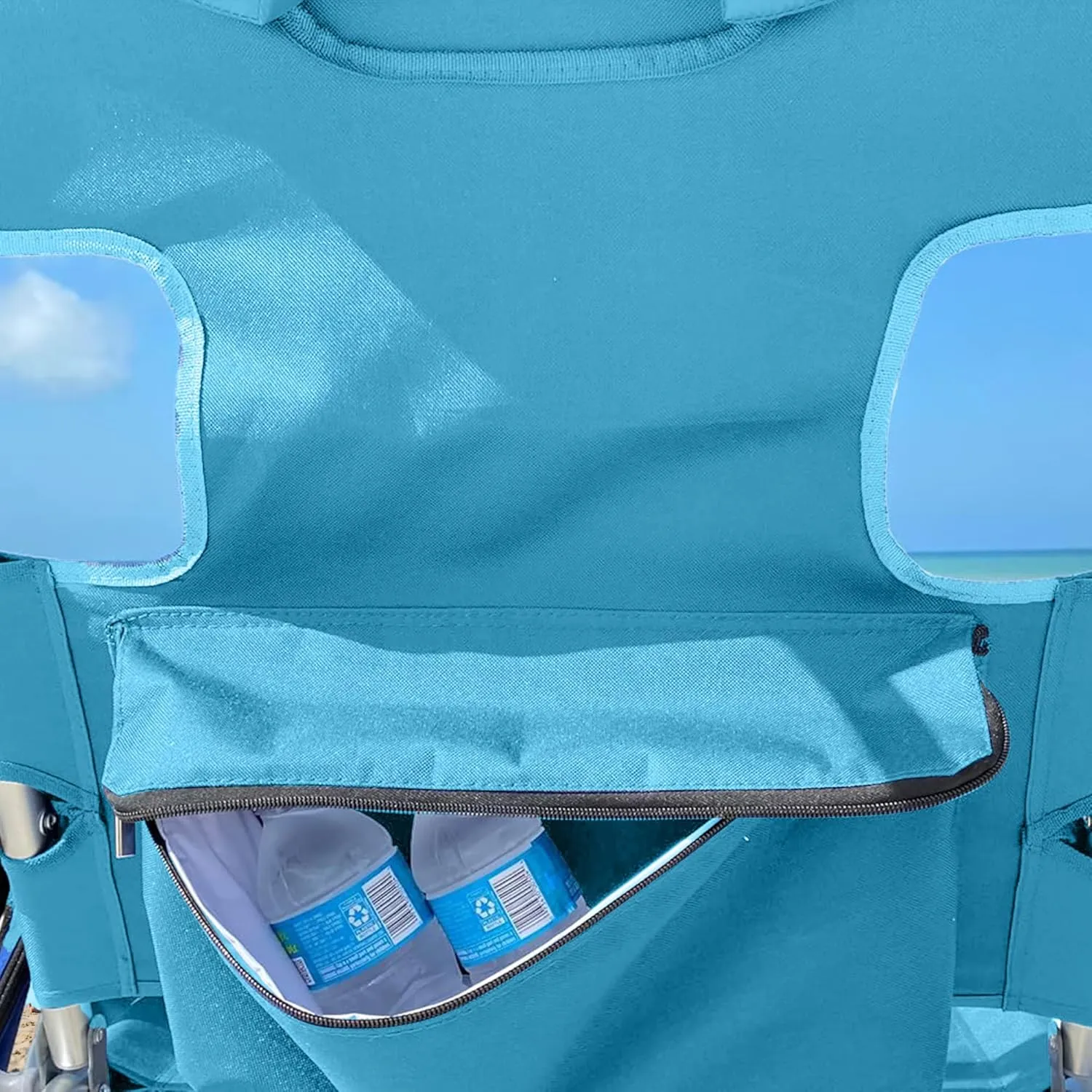 Ostrich Backpack 3N1 Chair - with Cooler Bag, Portable, Reclining Lounger for Tanning - Face Hole for Reading on Stomach, Aluminum (Light Blue)