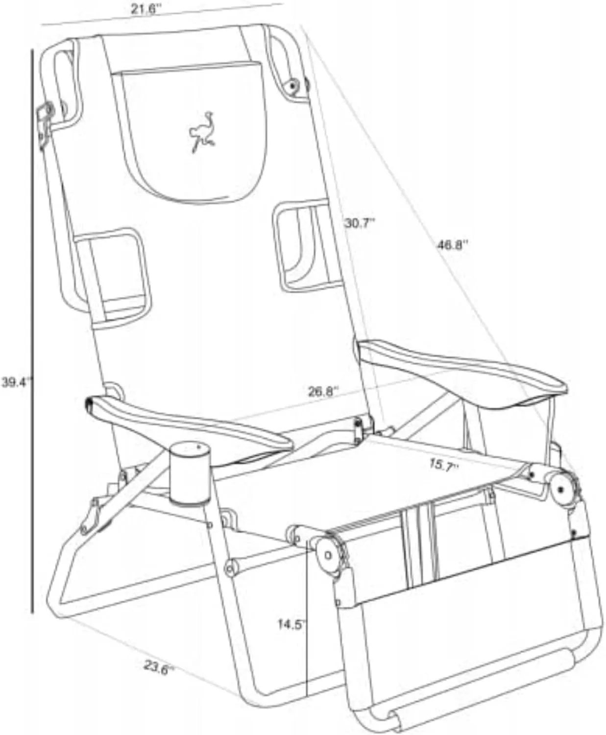 Ostrich Backpack 3N1 Chair - with Cooler Bag, Portable, Reclining Lounger for Tanning - Face Hole for Reading on Stomach, Aluminum (Light Blue)