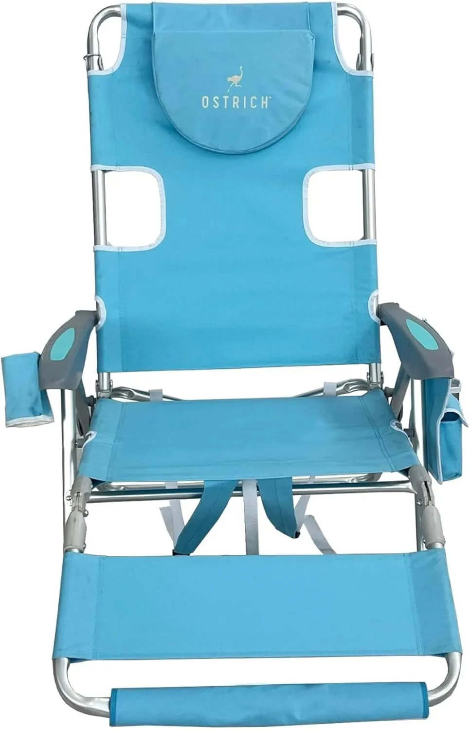 Ostrich Backpack 3N1 Chair - with Cooler Bag, Portable, Reclining Lounger for Tanning - Face Hole for Reading on Stomach, Aluminum (Light Blue)