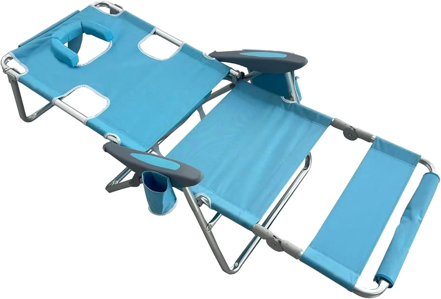 Ostrich Backpack 3N1 Chair - with Cooler Bag, Portable, Reclining Lounger for Tanning - Face Hole for Reading on Stomach, Aluminum (Light Blue)