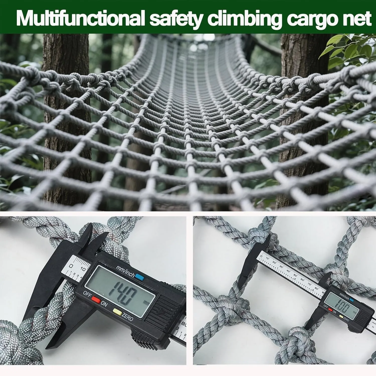 Outdoor Climbing Cargo Net 9.8FTx13.1FT - Playground Safety Net, 0.55 Inch Thick Rope Ladder for, Multifunctional Climbing Frame & Truck Trailer Fence Netting