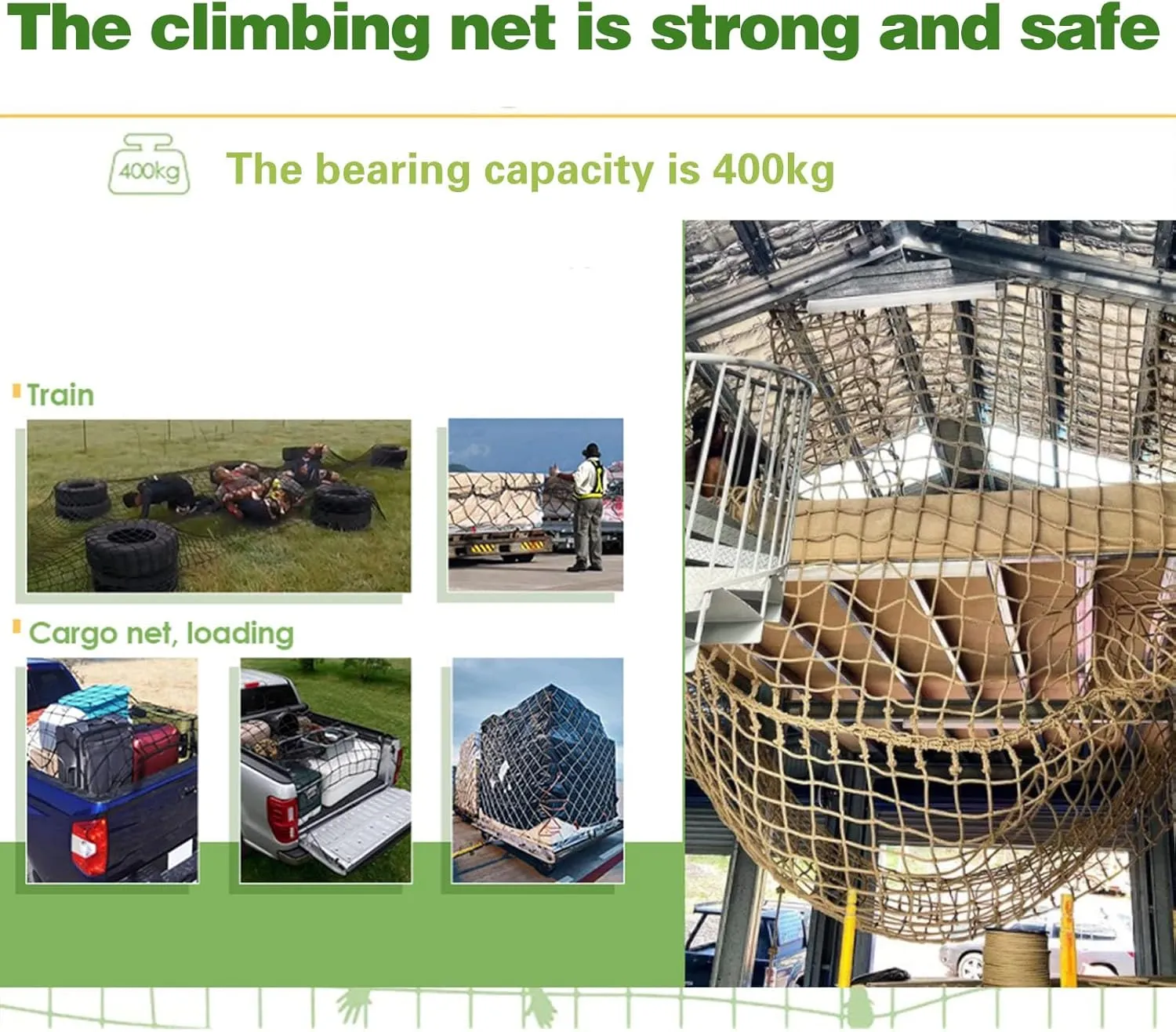 Outdoor Climbing Cargo Net Climbing Heavy-Duty Climbing Net Net Safety Net Rope Ladder Polyester Fiber, Rope Fence Stairs Balcony Railings Garden Playground Cargo Net(Size:2Mx6M(6.6FTx19.7FT))