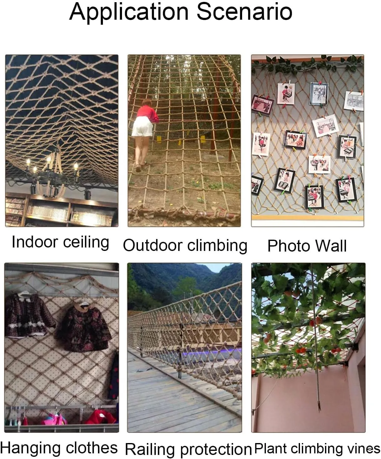 Outdoor Climbing net 4mm/8cm, Hemp Rope net Safety Plant Support net Children's Stairs Balcony Safety net Railing Garden Playground Suitable for Tree House,1MX5M(3.3X16.4FT)