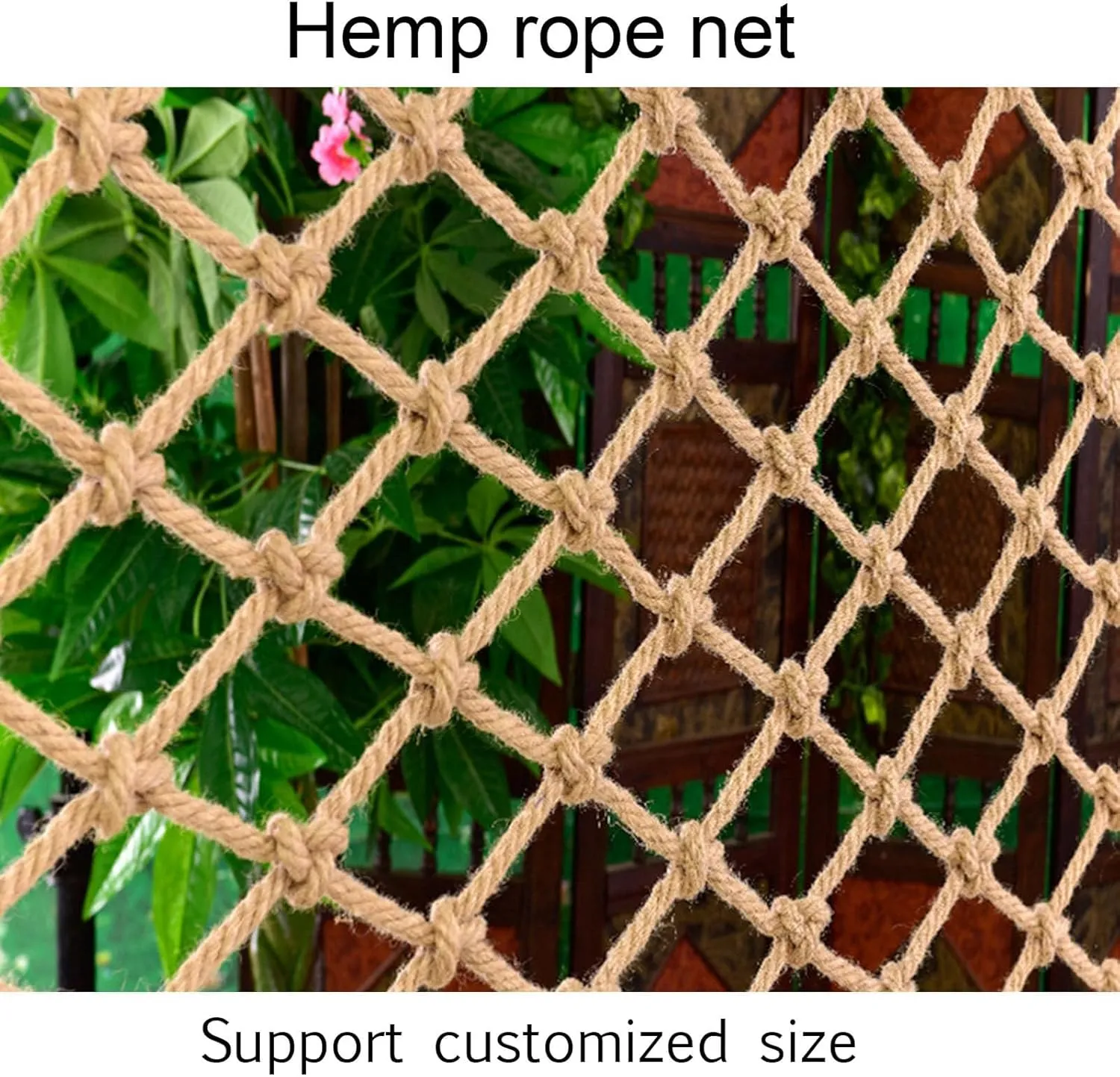 Outdoor Climbing net 4mm/8cm, Hemp Rope net Safety Plant Support net Children's Stairs Balcony Safety net Railing Garden Playground Suitable for Tree House,1MX5M(3.3X16.4FT)