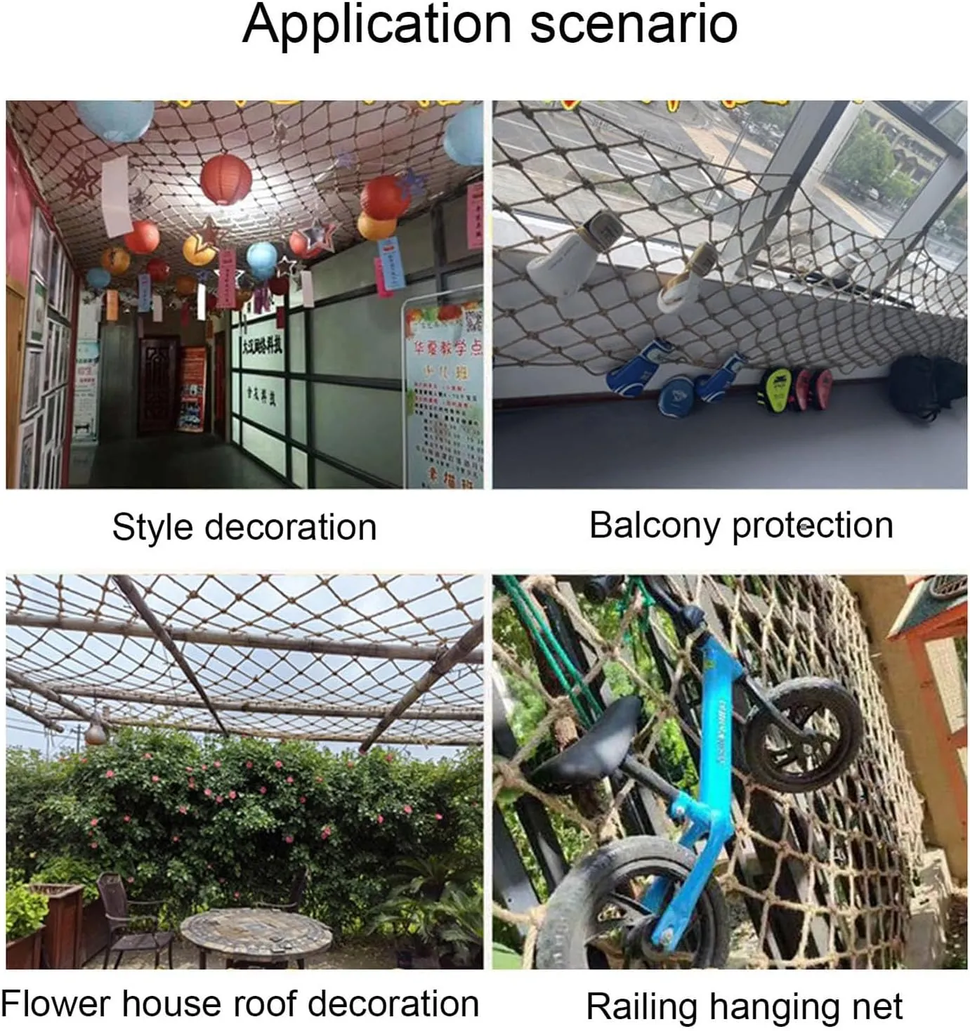 Outdoor Climbing net 4mm/8cm, Hemp Rope net Safety Plant Support net Children's Stairs Balcony Safety net Railing Garden Playground Suitable for Tree House,1MX5M(3.3X16.4FT)