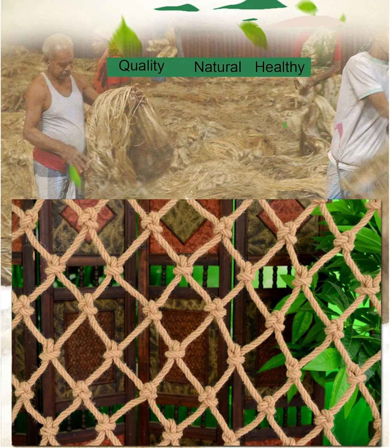 Outdoor Climbing net 4mm/8cm, Hemp Rope net Safety Plant Support net Children's Stairs Balcony Safety net Railing Garden Playground Suitable for Tree House,1MX5M(3.3X16.4FT)