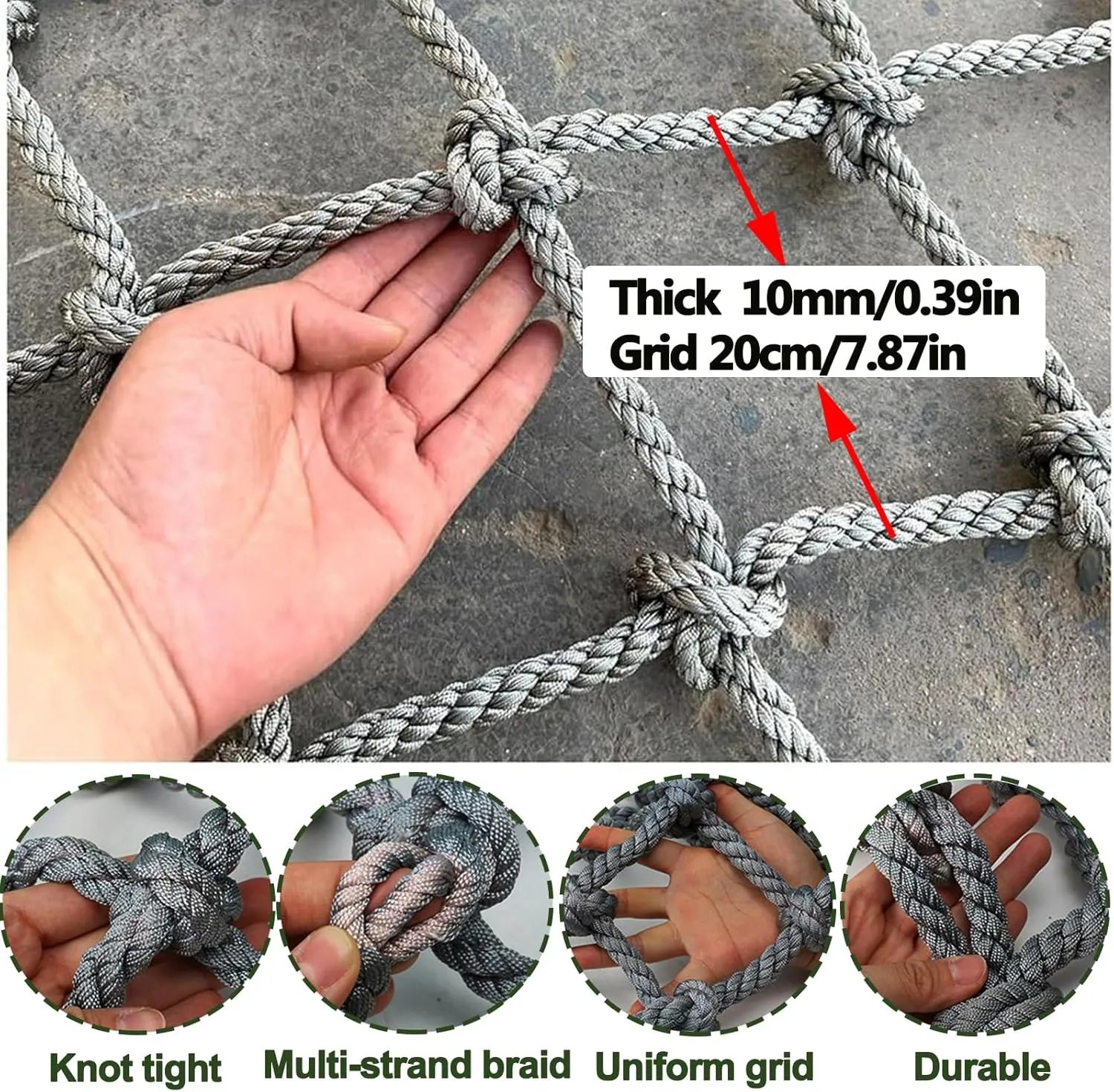 Outdoor Climbing Net Cargo Net for Kids and Adult Playground Safety Net Heavy Duty Rope Ladder Tree House Balcony Banister Stair Protection Fence Decor Mesh Nets,6.6x13.1ft