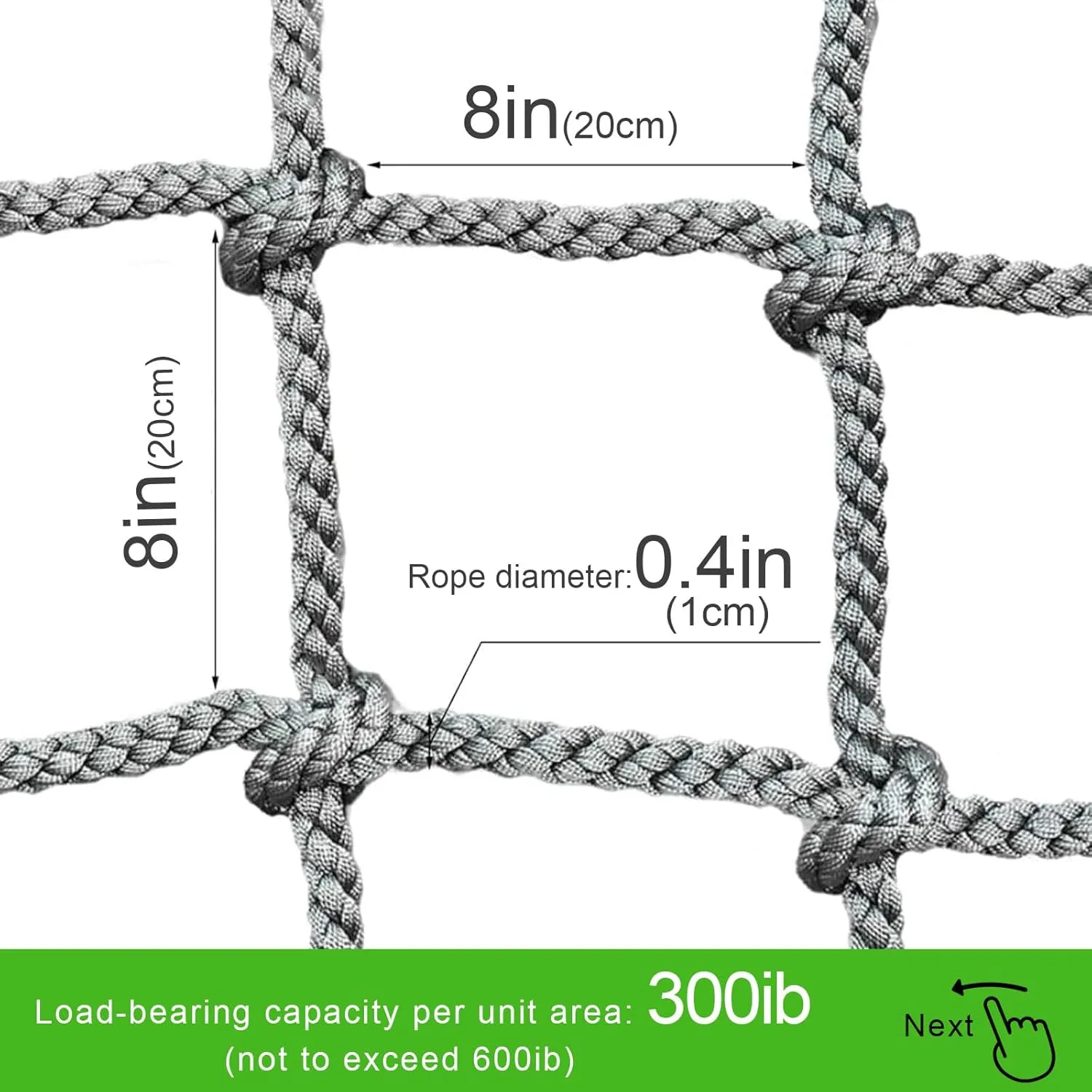 Outdoor Climbing Net, Climbing Cargo Net for Kids-Adults, Heavy-Duty Large Military Playground Equipment, Rope Ladder, Swing, Tree House, Climbing Frame.,1m*1m
