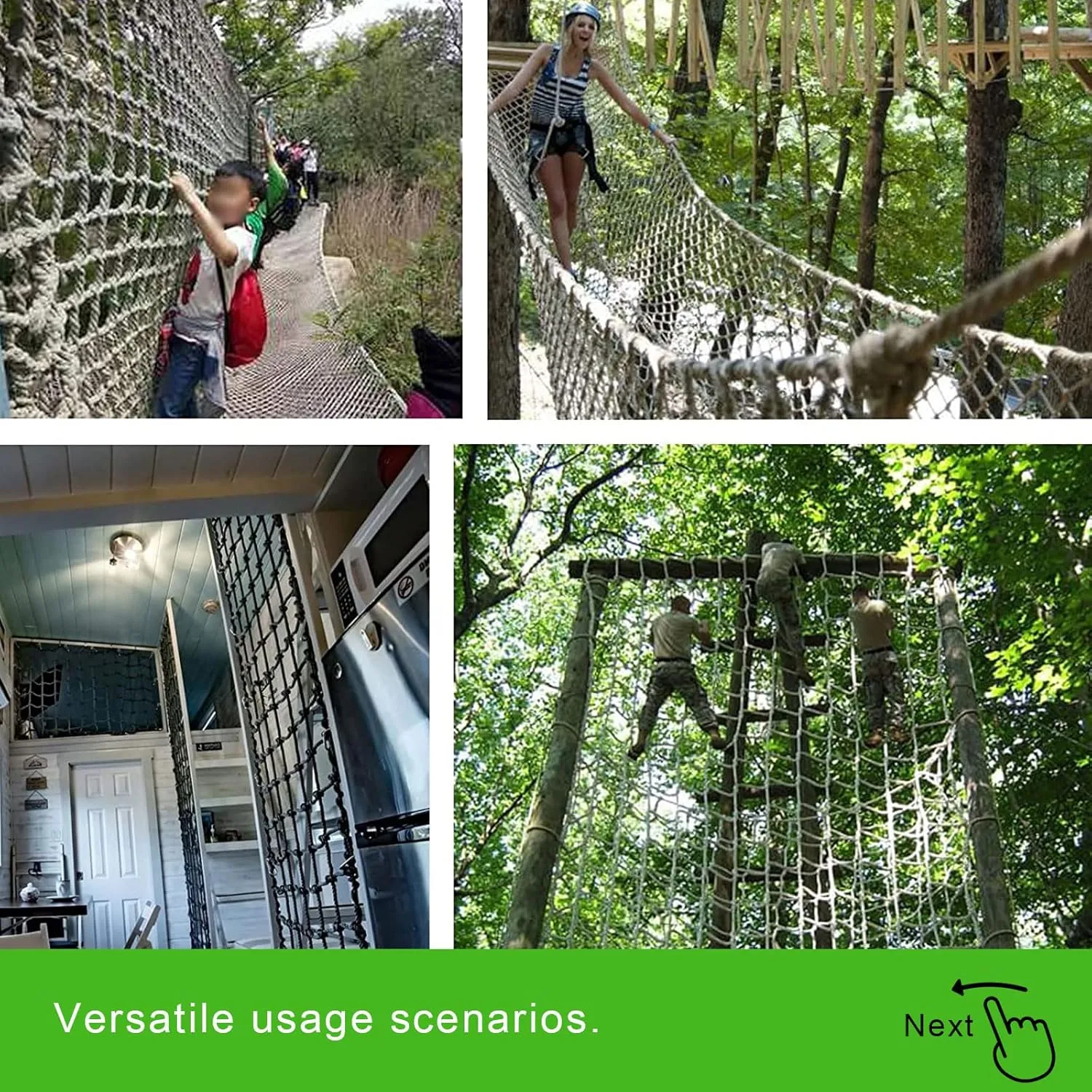 Outdoor Climbing Net, Climbing Cargo Net for Kids-Adults, Heavy-Duty Large Military Playground Equipment, Rope Ladder, Swing, Tree House, Climbing Frame.,1m*1m