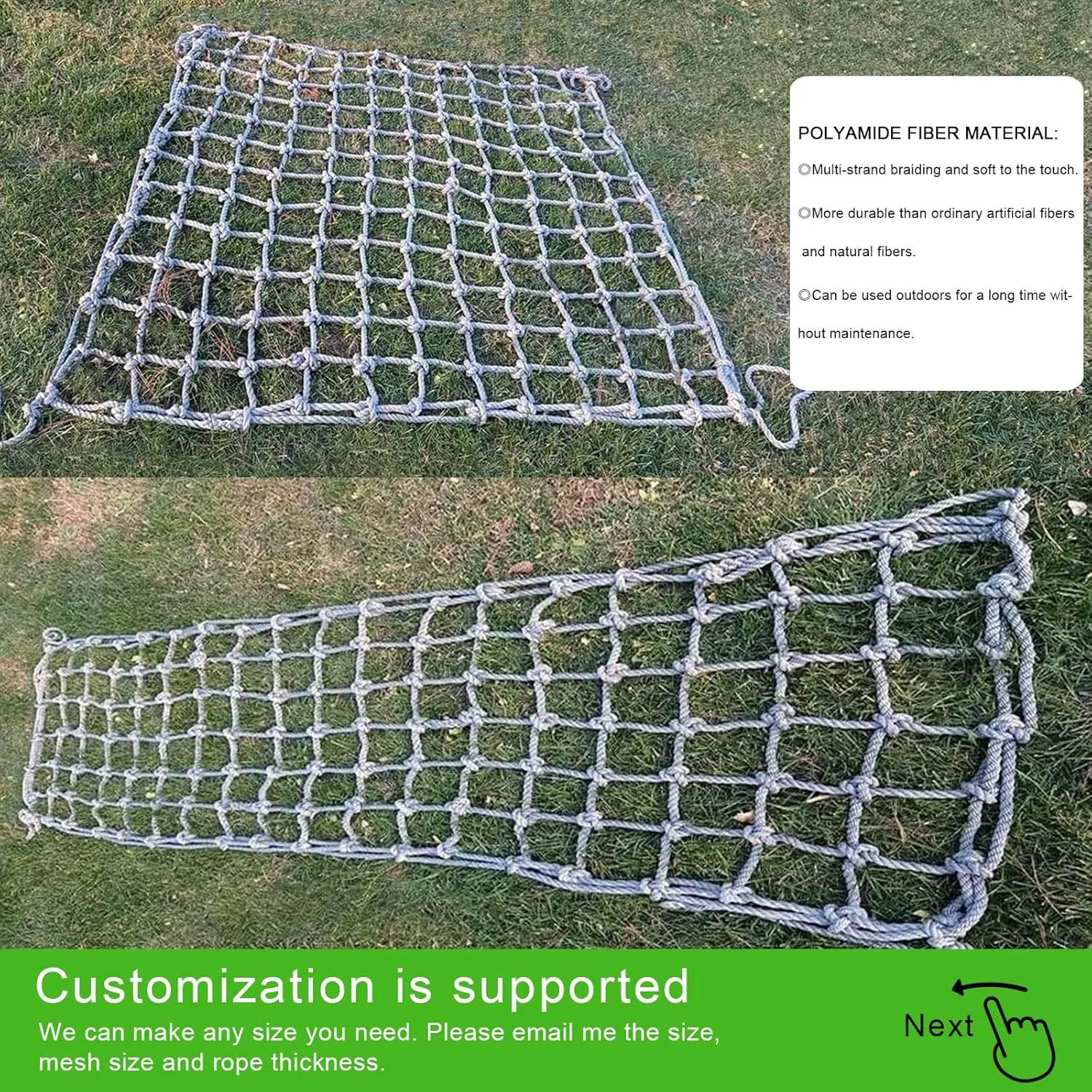 Outdoor Climbing Net, Climbing Cargo Net for Kids-Adults, Heavy-Duty Large Military Playground Equipment, Rope Ladder, Swing, Tree House, Climbing Frame.,1m*1m