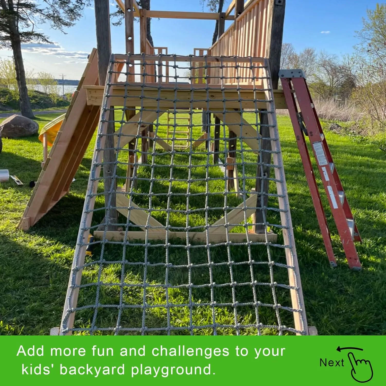 Outdoor Climbing Net, Climbing Cargo Net for Kids-Adults, Heavy-Duty Large Military Playground Equipment, Rope Ladder, Swing, Tree House, Climbing Frame.,1m*1m
