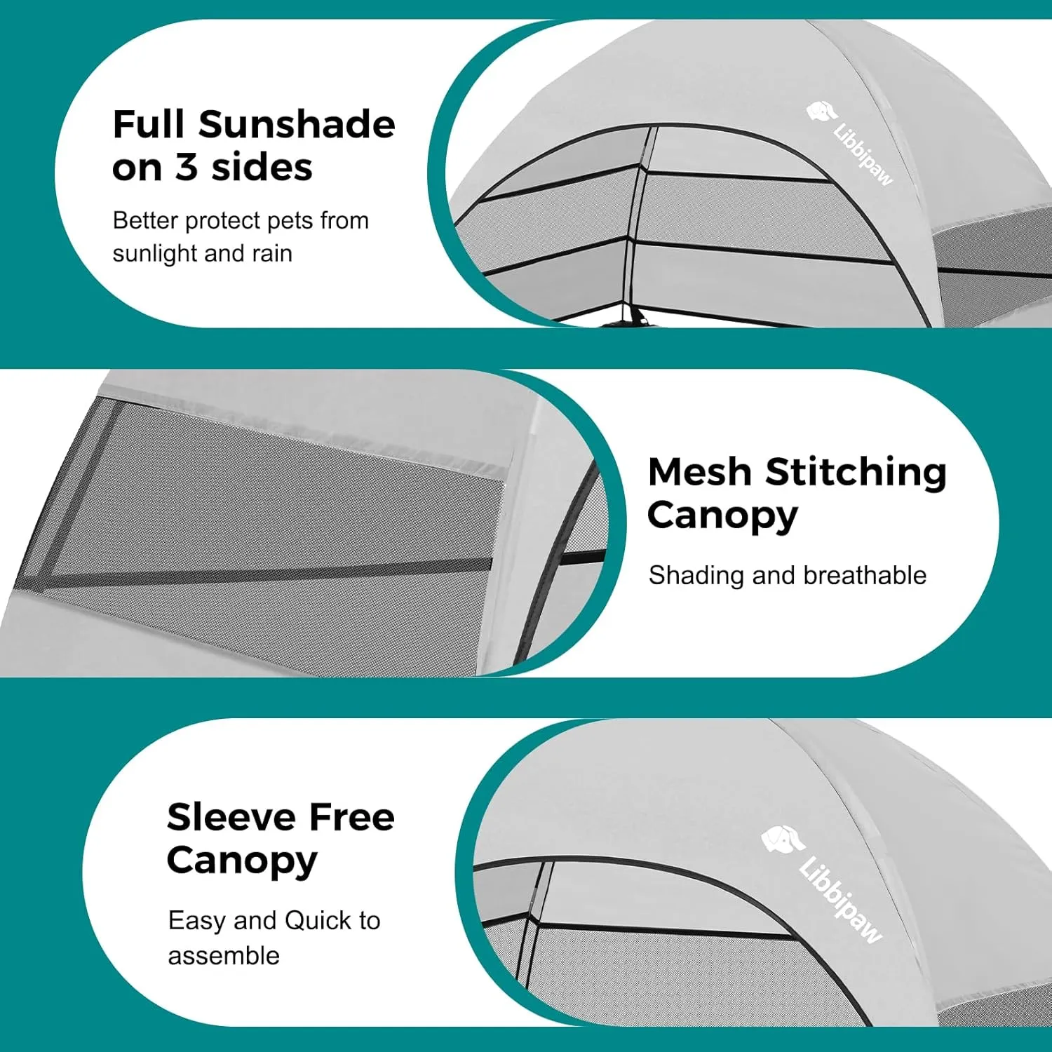 Outdoor Dog Bed with Canopy and 4 Windproof Stakes, Elevated Raised Pet Cot with Removable Shade Tent, Waterproof Design for Large Dogs Camping, Beach, Park, Backyard