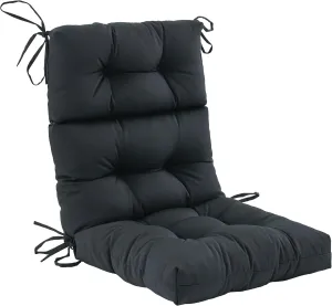 Outdoor High Back Chair Cushion,Water Resistant Tufted Adirondack Rocking Chair Cushion with Ties,Replacement Seat Cushion for Patio Furniture,Black