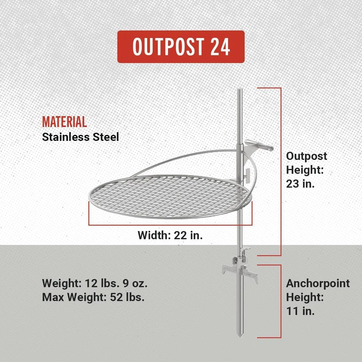Outpost Grill 24 - Standalone Campfire Grate - Breeo X Series Accessory - Stainless Steel, Durable, USA Made - Campfire Grill Grate - Camping Cooking Rack - Grilling Gift for Dad - Gifts for Dad