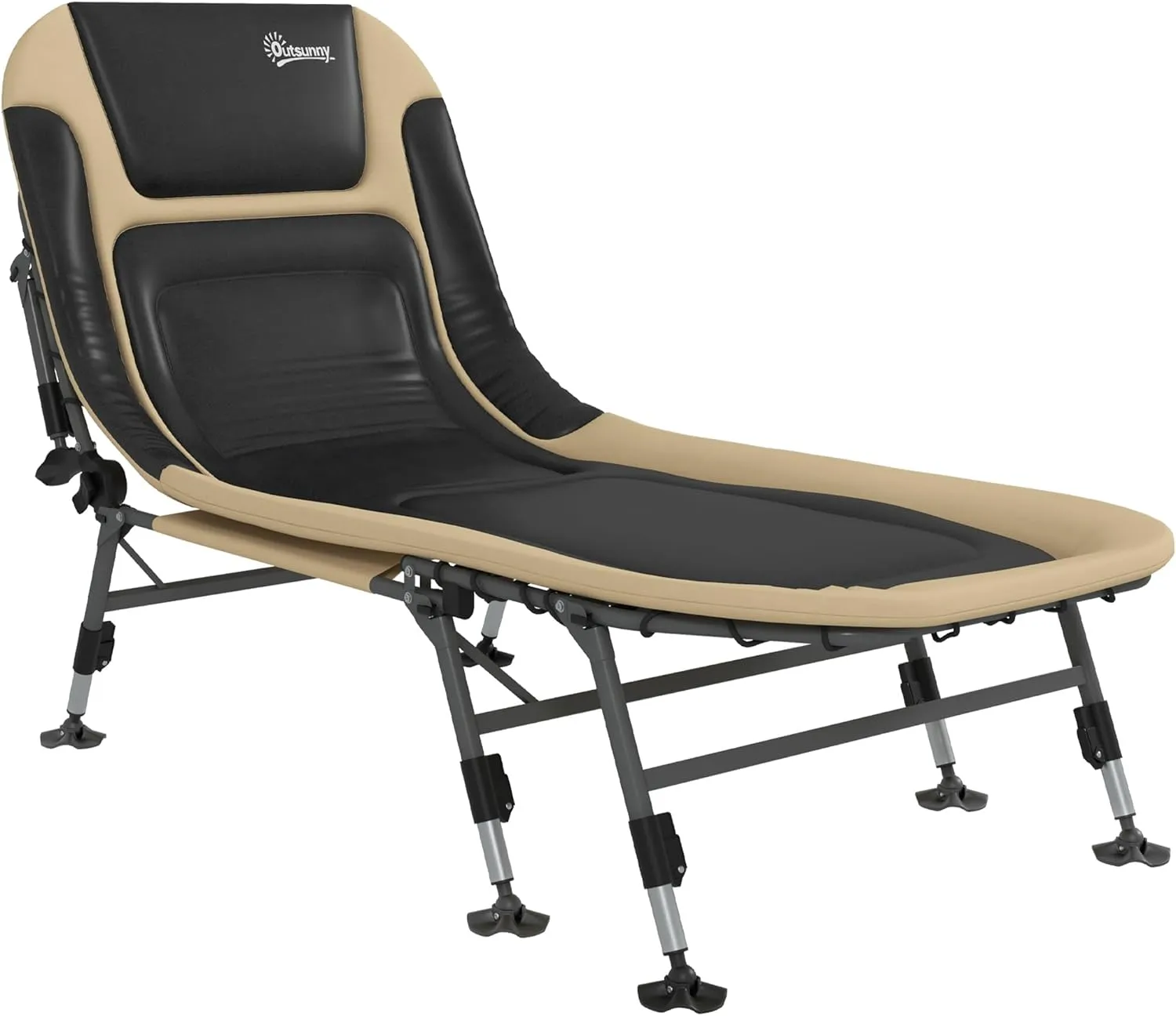 Outsunny Camping Cot for Adults, Folding Bed with Soft Padded Cushions & Headrest, 180° Adjustable Reclining Lounger, Heavy Duty and Portable with a 400 lbs. Capacity, Cream White