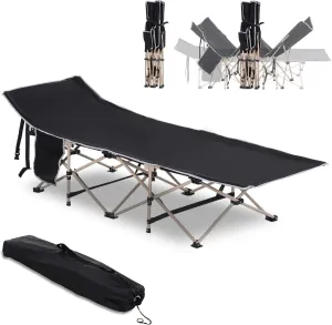 Outsunny Folding Camping Cot for Adults with Carry Bag, Side Pocket, Outdoor Portable Sleeping Bed for Travel, Camp, Vacation, 330 lbs. Capacity, Black