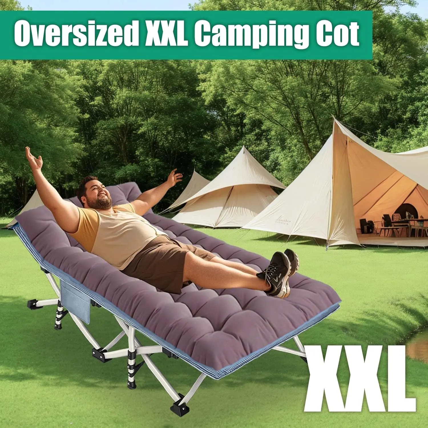 Oversize 32" Wide Camping Cot with Comfortable Mattress for Adults XXL Cots for Sleeping Camping Bed Folding Cot Heavy Duty with Carry Bag for Home Outdoor Travel