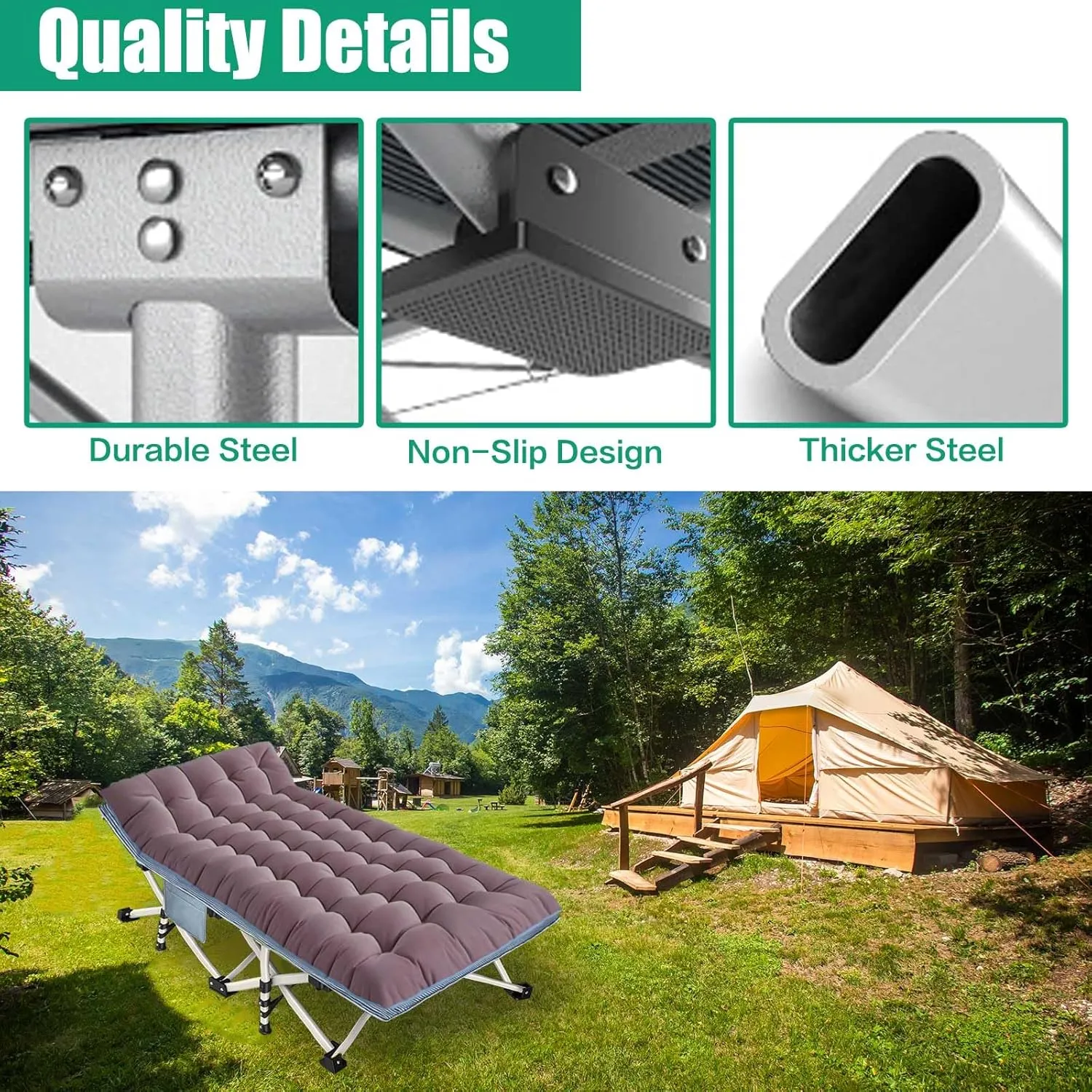Oversize 32" Wide Camping Cot with Comfortable Mattress for Adults XXL Cots for Sleeping Camping Bed Folding Cot Heavy Duty with Carry Bag for Home Outdoor Travel