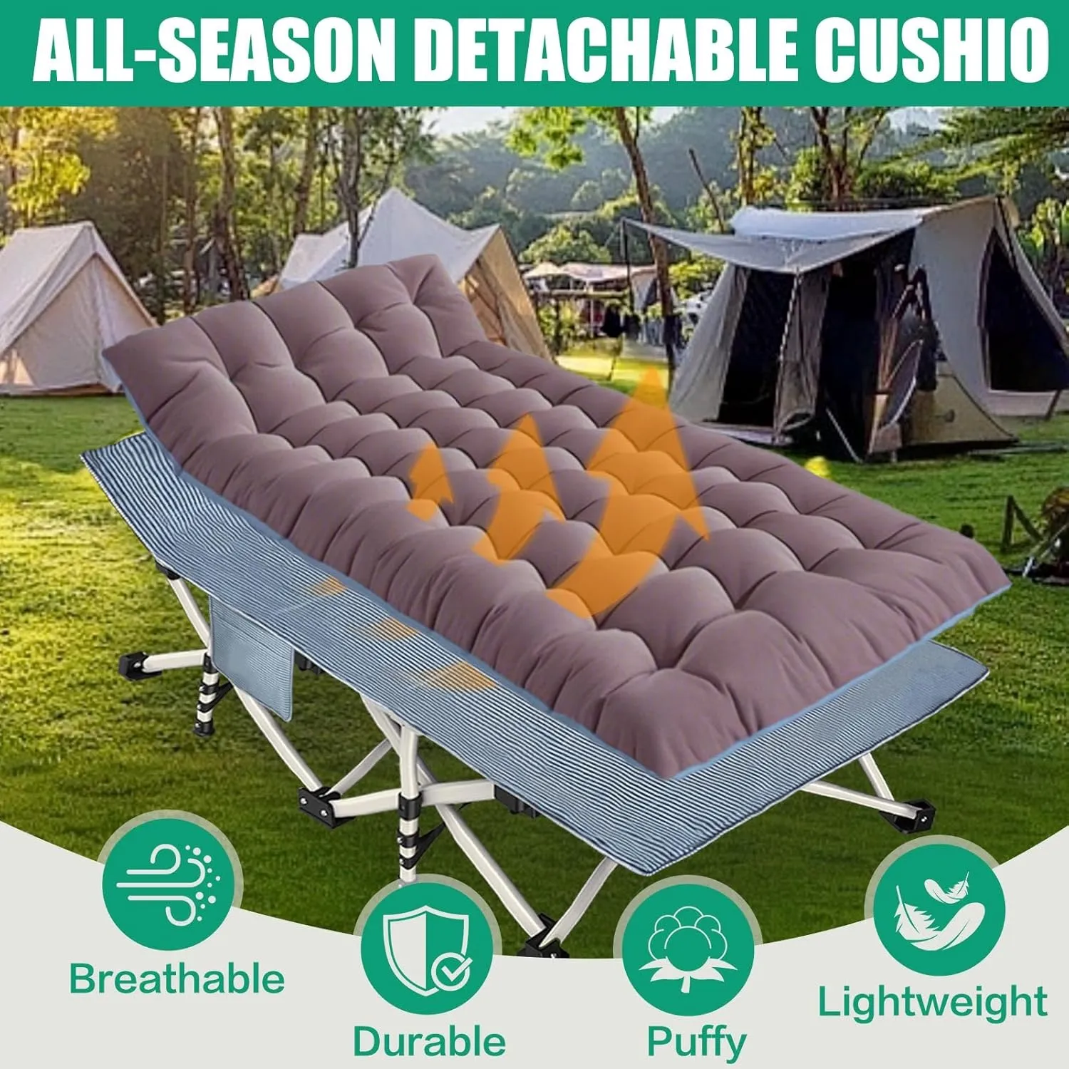 Oversize 32" Wide Camping Cot with Comfortable Mattress for Adults XXL Cots for Sleeping Camping Bed Folding Cot Heavy Duty with Carry Bag for Home Outdoor Travel