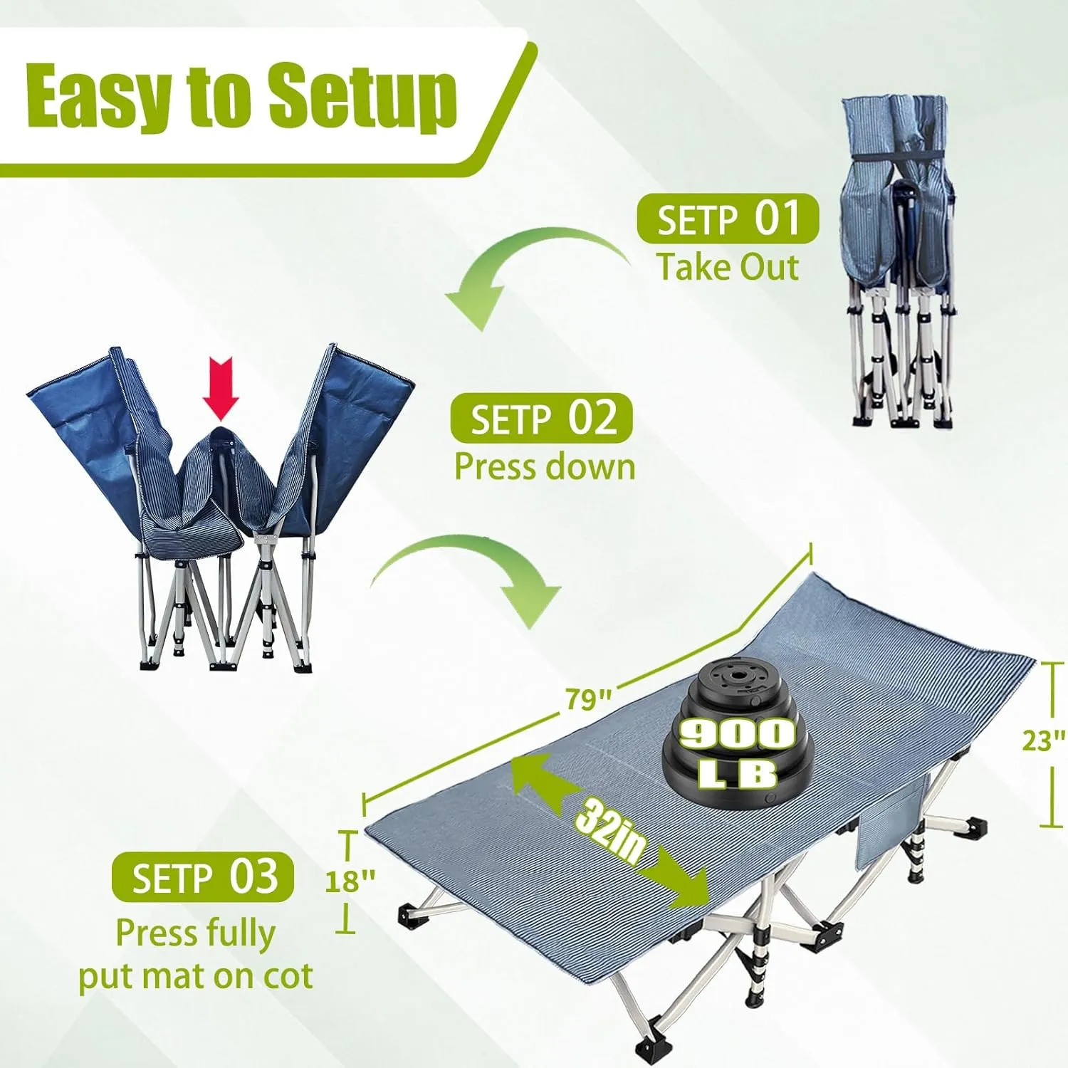 Oversize Camping Cot 2 Pack Extra Large Camping Bed for Adults Cot for Sleeping with Mattress Heavy Duty Portable Folding Cot with Carry Bag for Hiking Camping Office Nap Outdoor Indoor Easy to Set Up