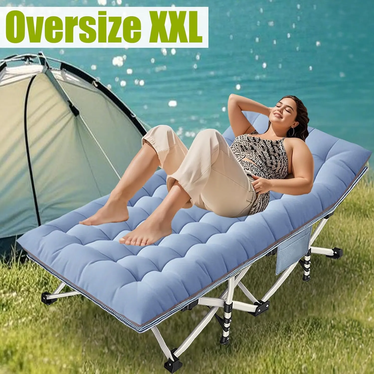 Oversize Camping Cot 2 Pack Extra Large Camping Bed for Adults Cot for Sleeping with Mattress Heavy Duty Portable Folding Cot with Carry Bag for Hiking Camping Office Nap Outdoor Indoor Easy to Set Up