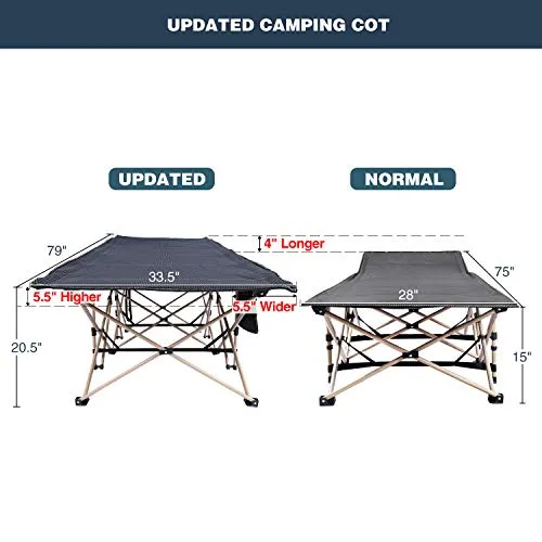Oversized Camping Cots for Adults 500lbs, 3.5'' Extra Wide Tall Sleeping Cots Heavy Duty