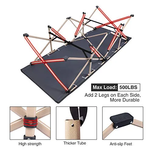 Oversized Camping Cots for Adults 500lbs, 3.5'' Extra Wide Tall Sleeping Cots Heavy Duty