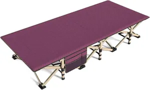 Oversized Camping Cots for Adults, Portable Folding Outdoor Sleeping Cots, 67 Cm/26.4 in Extra Wide Travel Bed, Folding Cot for Outdoor Indoor Office(Purple)