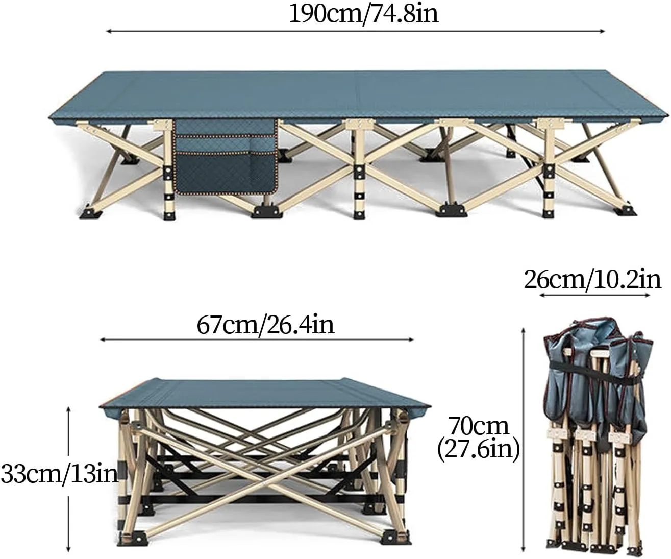 Oversized Camping Cots for Adults, Portable Folding Outdoor Sleeping Cots, 67 Cm/26.4 in Extra Wide Travel Bed, Folding Cot for Outdoor Indoor Office(Purple)