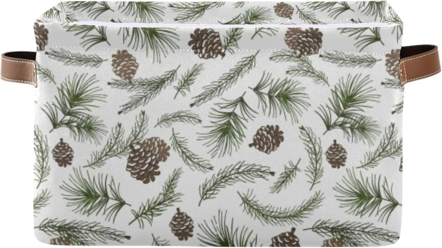 Oyihfvs Christmas Tree Green Branches, Pine Cone Fir, Spruce 2 PC Rectangle Storage Basket Collapsible Fabric with Leather Handles Bag Organizer Clothes for Home Bedroom 15 x 11 x 9.5 in