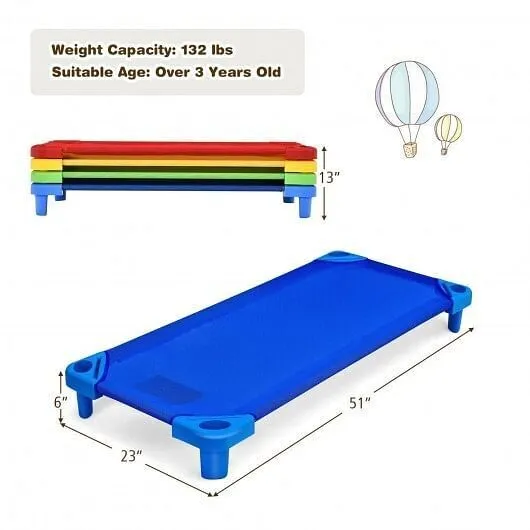 Pack of 4 Colorful Kids Stackable Naptime Cot - Color: Multicolor