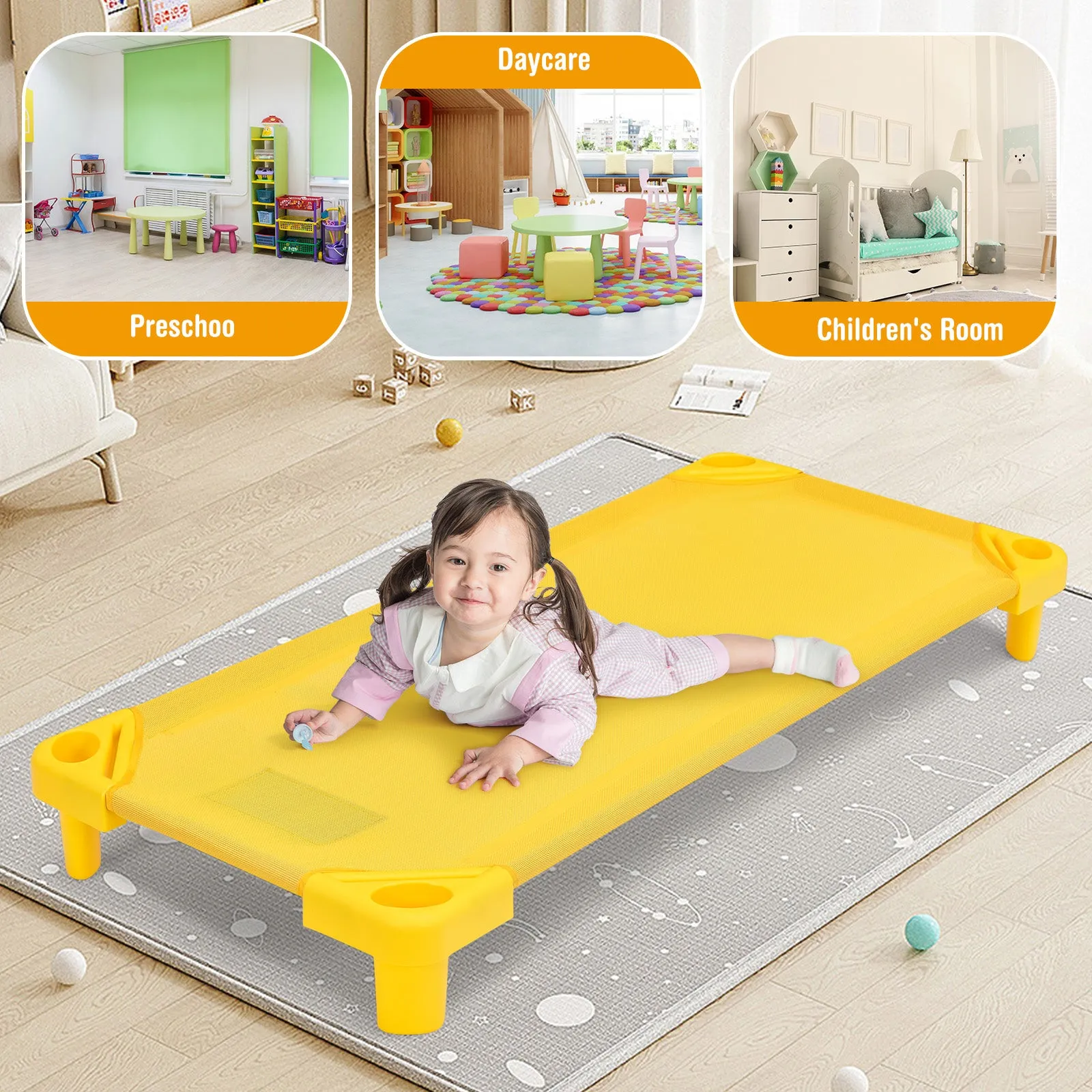 Pack of 4 Colorful Kids Stackable Naptime Cot