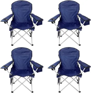 Pack of 4 Portable Lawn Chairs, with Built-in Can Cooler, Storage Pocket, Carry Bag, and Cup Holder, Includes Carry Bag – Navy [4-Pack]