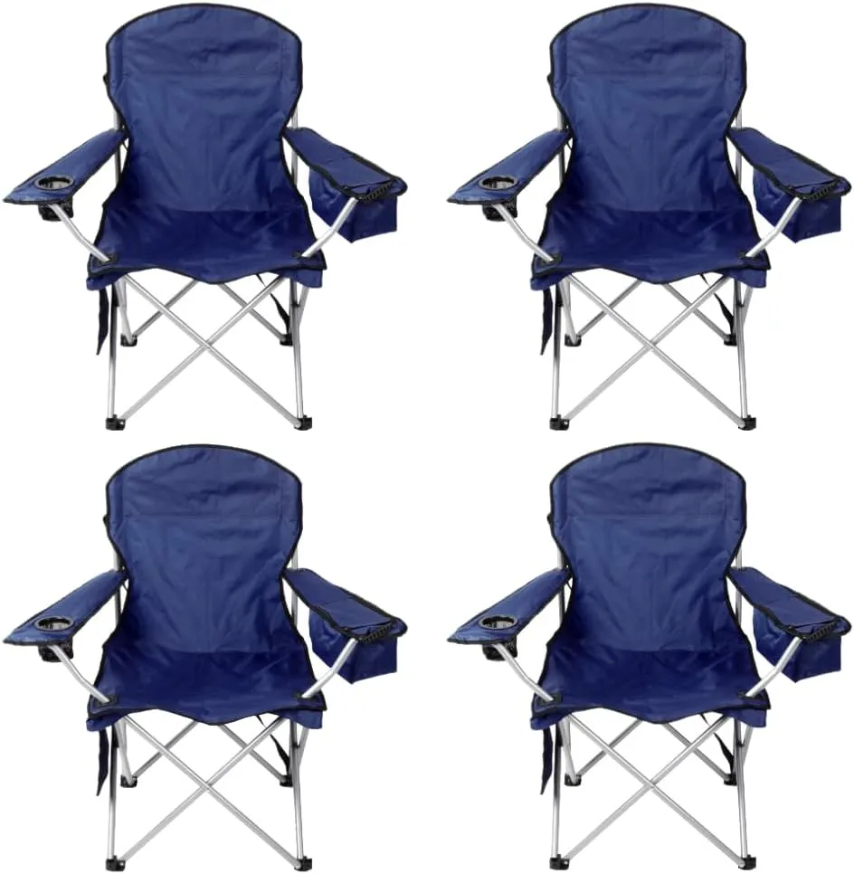 Pack of 4 Portable Lawn Chairs, with Built-in Can Cooler, Storage Pocket, Carry Bag, and Cup Holder, Includes Carry Bag – Navy [4-Pack]