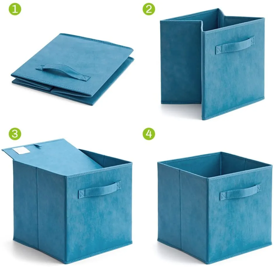 Pack of 6 Foldable Fabric Basket Bin,  Collapsible Storage Cube for Nursery, Office, Home Decor, Shelf Cabinet, Cube Organizers (Niagra Blue)