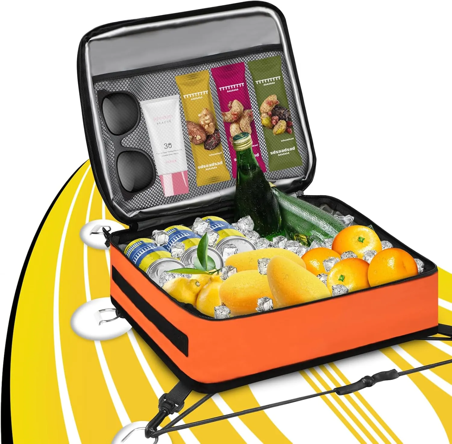 Paddle Board Cooler Bag, Insulated Deck Bag with Mesh Zipper Pocket & 4 Securing Clip Straps, Waterproof 10 Can Cooler for Paddle Board, SUP, Kayak