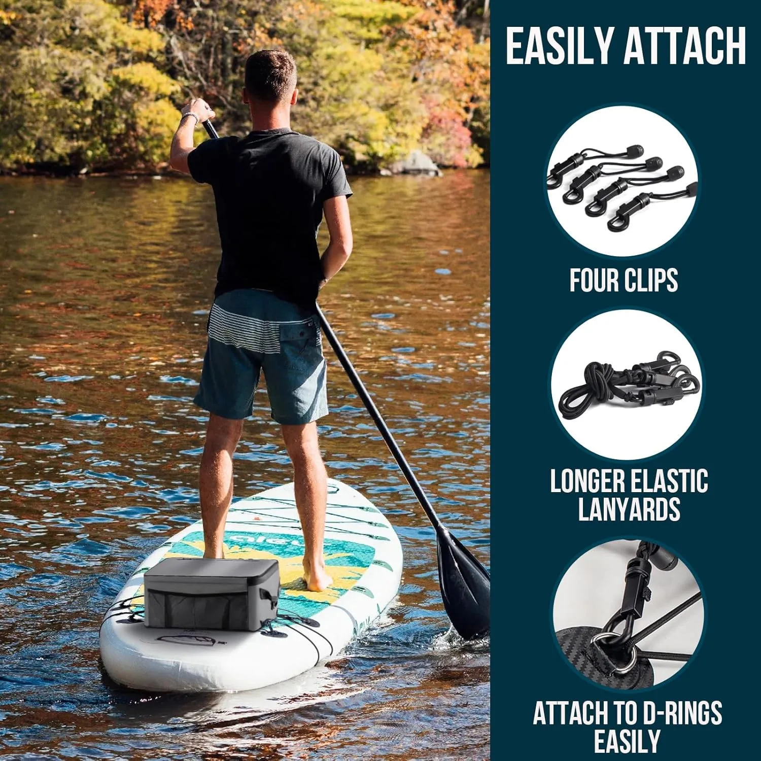 Paddle Board Cooler Bag, Sup Cooler, Coolers Deck Bag with 4 Pockets, Kayak Cooler Fits 30 Cans, Deck Coolers Bag for Paddleboard, Paddle Board Accessories with Phone Pouch