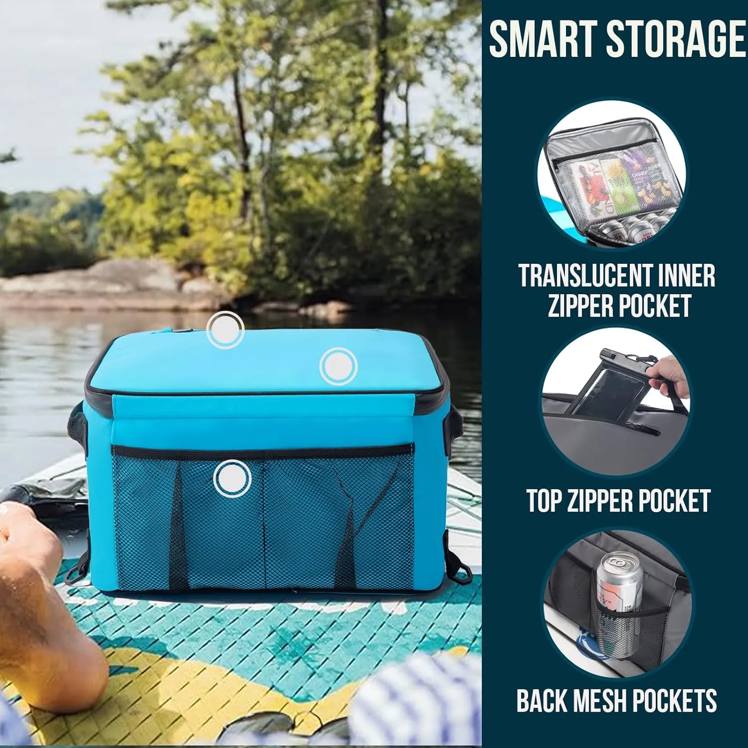 Paddle Board Cooler Bag, Sup Cooler, Coolers Deck Bag with 4 Pockets, Kayak Cooler Fits 30 Cans, Deck Coolers Bag for Paddleboard, Paddle Board Accessories with Phone Pouch
