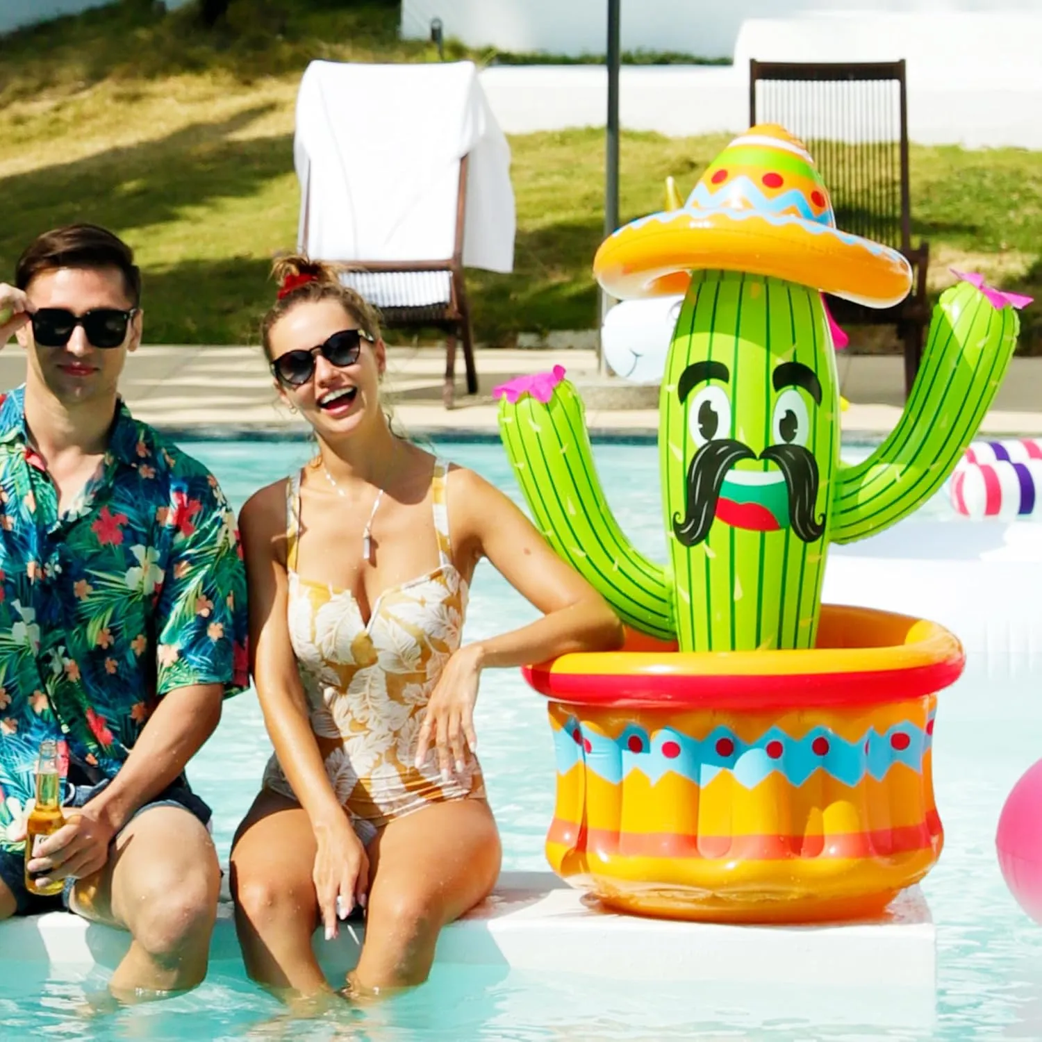 PARENTSWELL 47.5'' Inflatable Cactus Cooler, Inflatable Drink Cooler for Summer Fiesta Parties, Blow Up Ice Bucket Cinco De Mayo Pool Party Supplies Fiesta Mexican Party Decorations