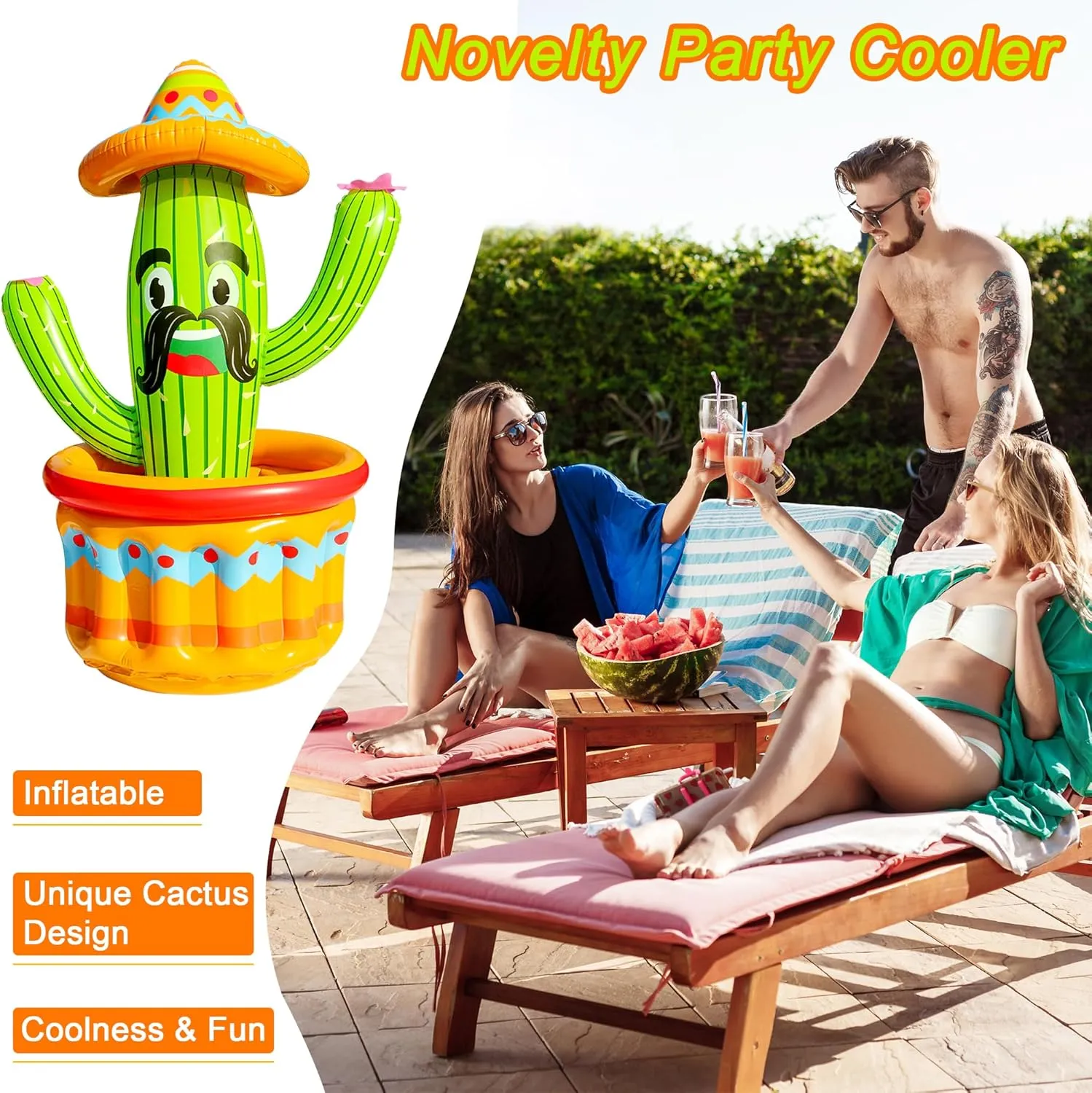 PARENTSWELL 47.5'' Inflatable Cactus Cooler, Inflatable Drink Cooler for Summer Fiesta Parties, Blow Up Ice Bucket Cinco De Mayo Pool Party Supplies Fiesta Mexican Party Decorations