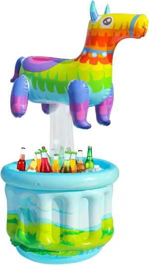 PARENTSWELL Inflatable Rainbow-Colored Pony Cooler, 47.5'' Inflatable Drink Cooler for Party Indoor and Outdoor, Holiday Decorations, Easy Storage for Pool, Summer Party Decorations and Supplies