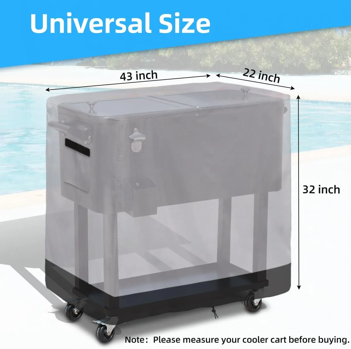 Patio Cooler Cart Cover, 600D Heavy Duty Waterproof Rolling Ice Chest Cooler Cover Fits 80-100 Quart, Black/Grey